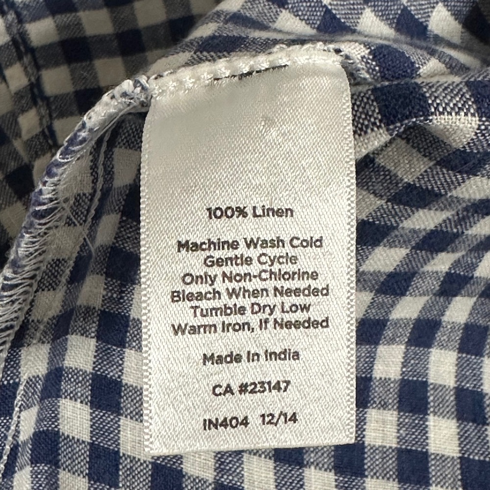 Talbots Navy Blue & White Gingham Check Plaid 100% Linen Button Down Shirt S - Picture 4 of 5